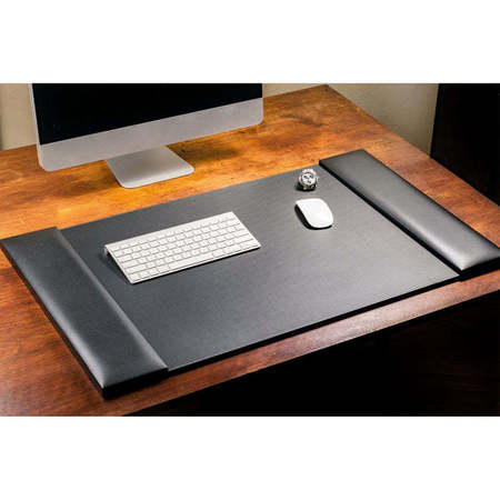 Dacasso Black Leather 34" x 20" Desk Mat with Folding Side Rails PR-1041